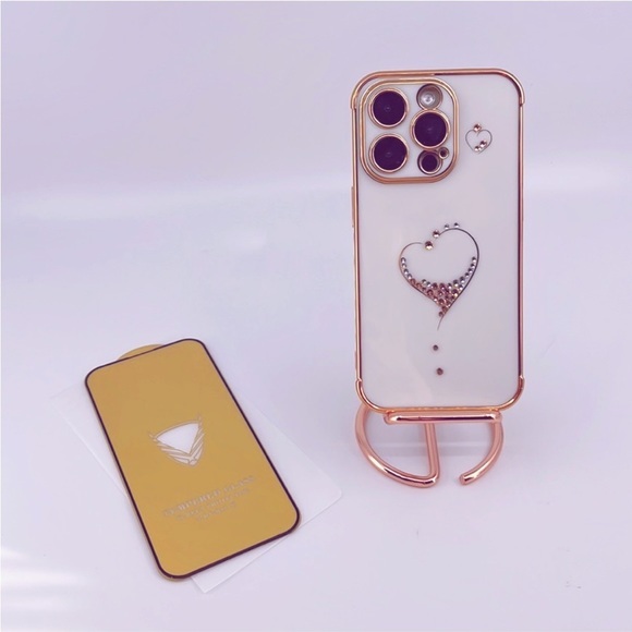 Stylish Bling Glitter Heart iPhone‎ 14 Pro Case with Camera & Screen Protector - Picture 1 of 4